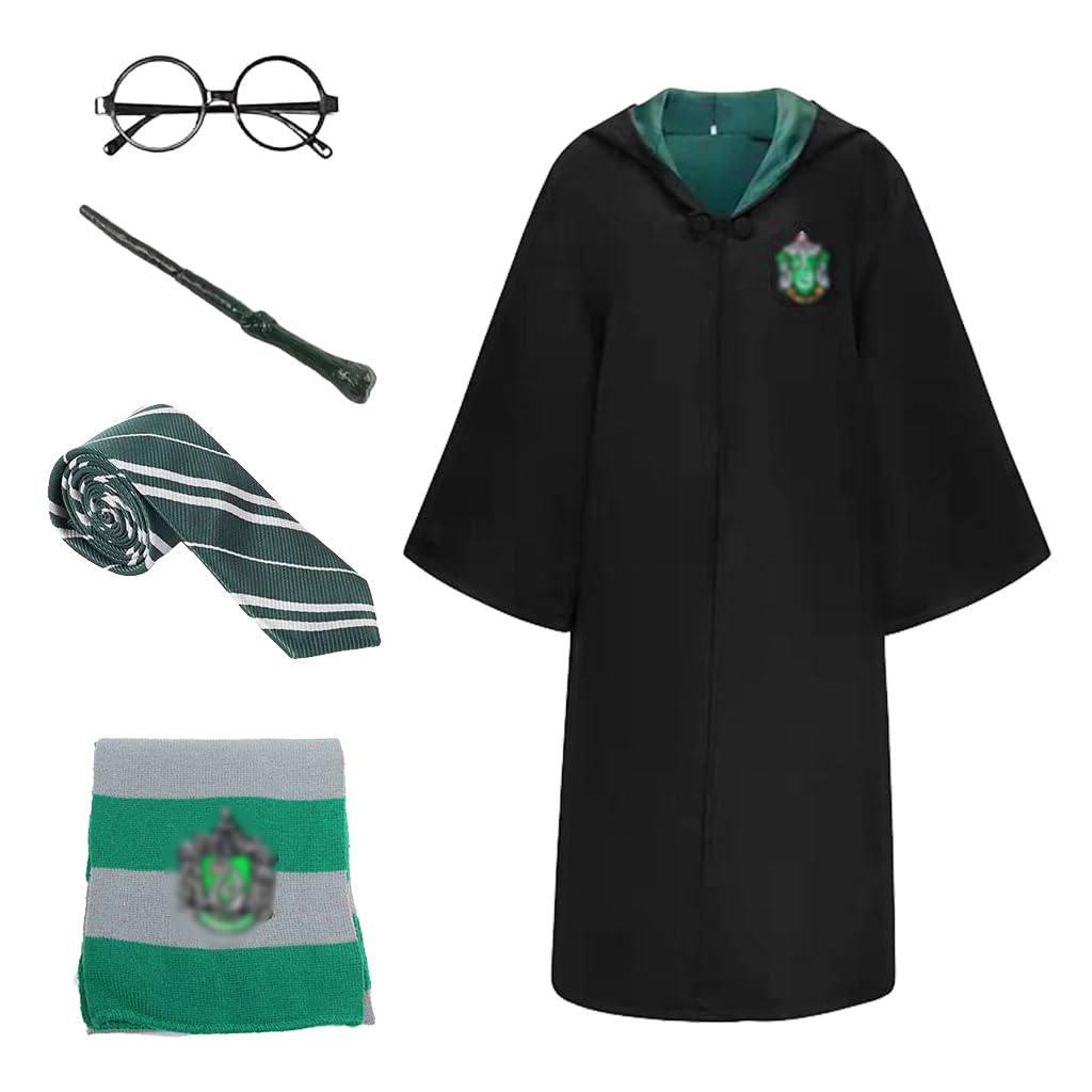 PATPAT Ha*ry Potter Costume Cloak Cosplay Har*y Potter Robe for Women Men, House of Slytherin Costume Set with Tie, Wand & Round Glasses, Magic Wizards Halloween Costume for Teens Adults (Size M) PATPAT Ha*ry Potter Costume Cloak Cosplay Har*y Potter Robe for Women Men, House of Slytherin Costume Set with Tie, Wand & Round Glasses, Magic Wizards Halloween Costume for Teens Adults (Size M)